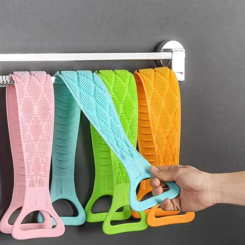

Bath Towels Silicone Brushes Rubbing Back Mud Peeling Body Massage Shower Extended Double-Sided Back Scrubber Bathroom Supplies