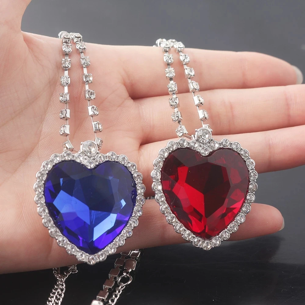 

Wholesale Titanic Heart of Ocean Heart Crystal Necklace Love Forever Valentine's Day For Wife Jewelry Women Gift 20Pcs Trinkets