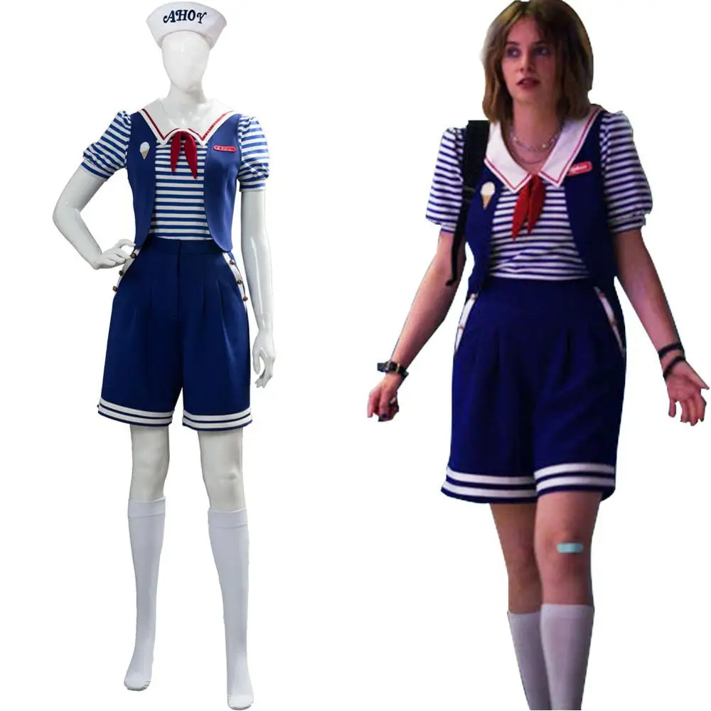 

Stranger Cosplay Things 3 Costume Robin Scoops Ahoy Steve Harrington Costume Dress Uniform Girl Women Halloween Carnival Costume