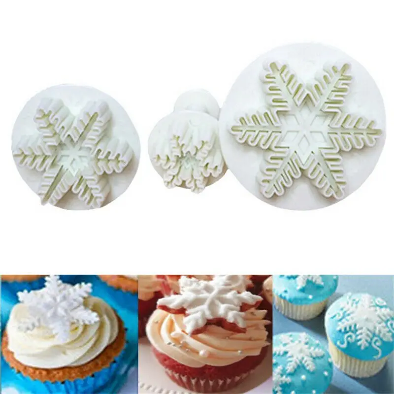 3Pcs Торт Снежинка украшения Fondant (сахарная) вырубки пресс форма печенье