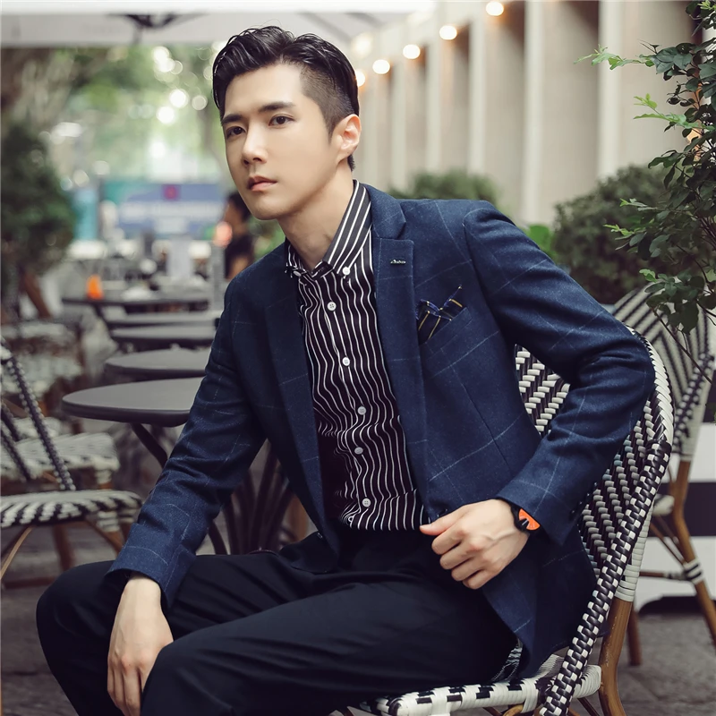Мужской приталенный пиджак повседневный в британском стиле корейская мода
