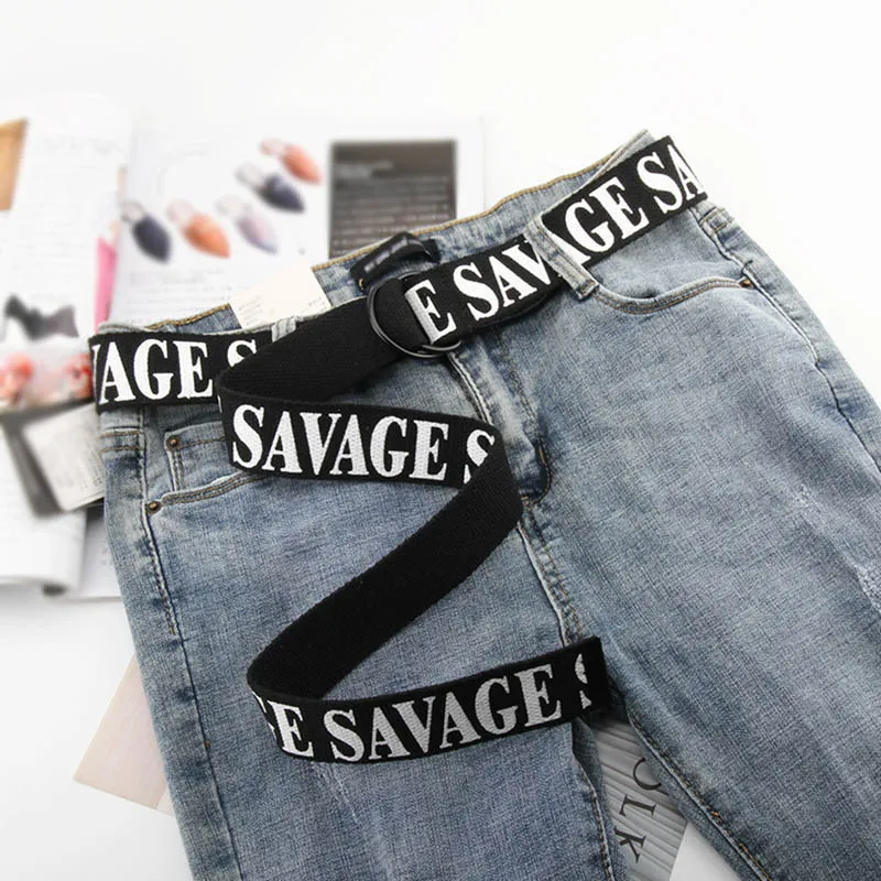 

Casual Fashion Canvas Letter Belt Harajuku Punk Men Women D Ring Buckle Long Waist Strap Trouser Jeans Student Youth Waistband
