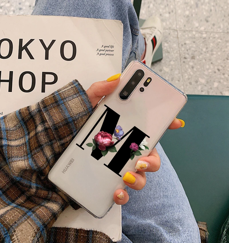 TPU Custom name shell letters TPU Soft Phone Case for Huawei P8 P9 P10 P20 P30 Lite Pro Mate10 Mate 20 Mate 30pro cover - Color: TPU
