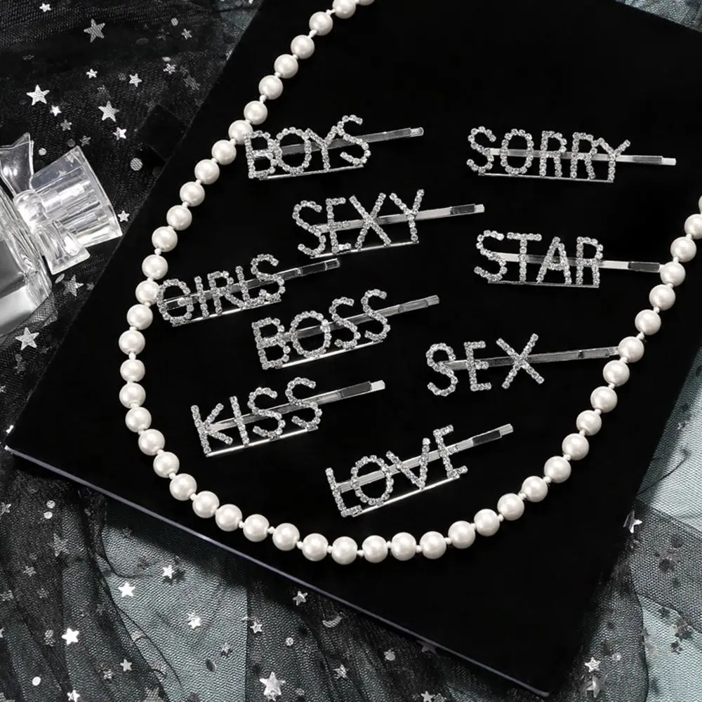 

New Hairpins Crystal Shiny Rhinestones Word Letters Hair Clips Women Styling Tool Hairgrip Diamond Hair Accessories Clips Clamp