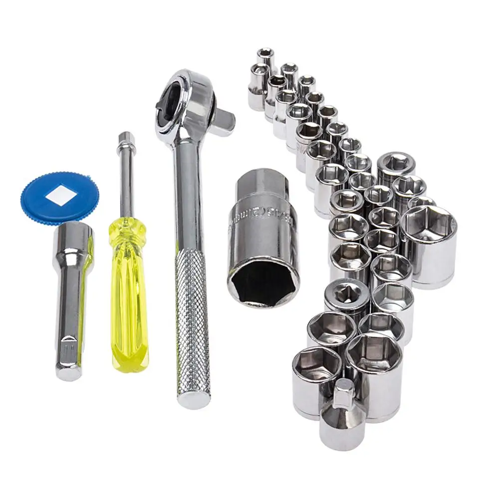 

Standard 40 Piece Socket Drive Ratchet Wrench Set 1/4'' & 3/8" Metric US