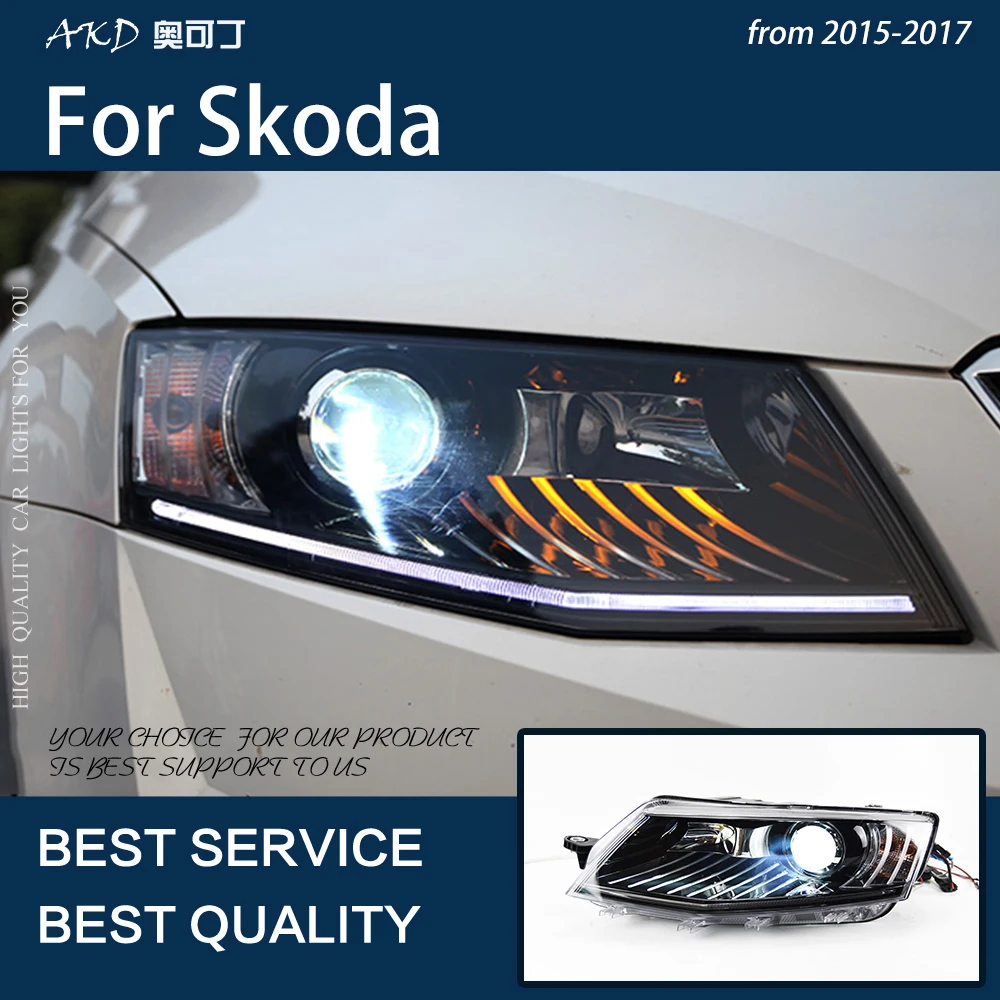 

Автомобильные фары для Skoda Octavia 2015-2017 светодиодный фары DRL, противотуманные фары, сигнал поворота, ближний свет, фары дальнего света, аксессуа...