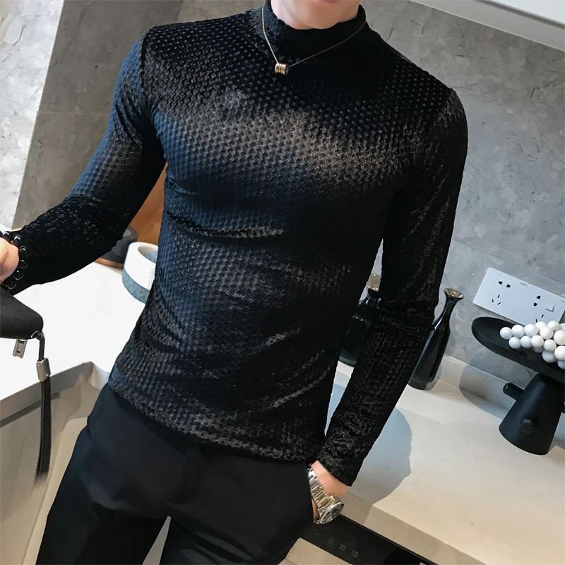 С высоким плотно облегающим шею воротником Британский Стиль Футболка мужская