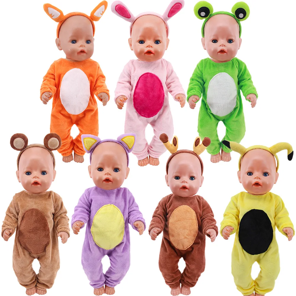 

Animal Cute One-piece Pajamas With Headband For 18Inch American&17Inch 43cm Born Baby Doll Clothes Accessories Generation Toys
