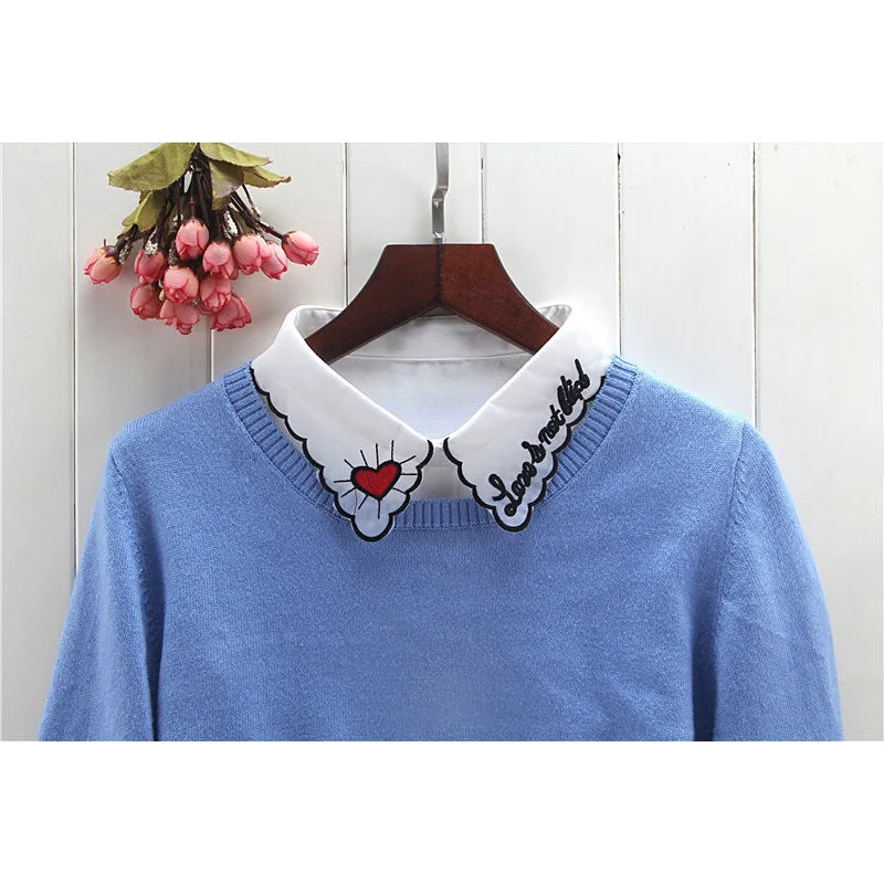 

Women Fake Collar Letter Heart Embroidery Chiffon Half Shirts for Matching Tops TT@88