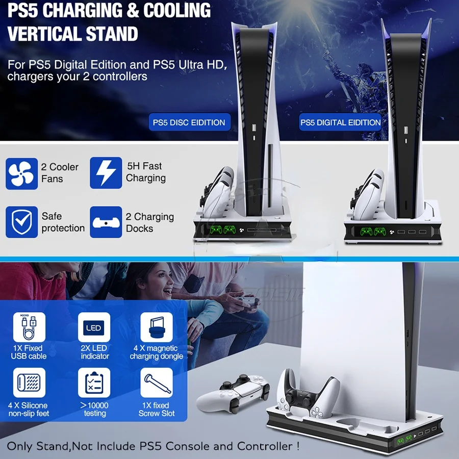 Новая охлаждающая подставка для игровой консоли Playstation 5 с 2 охлаждающими