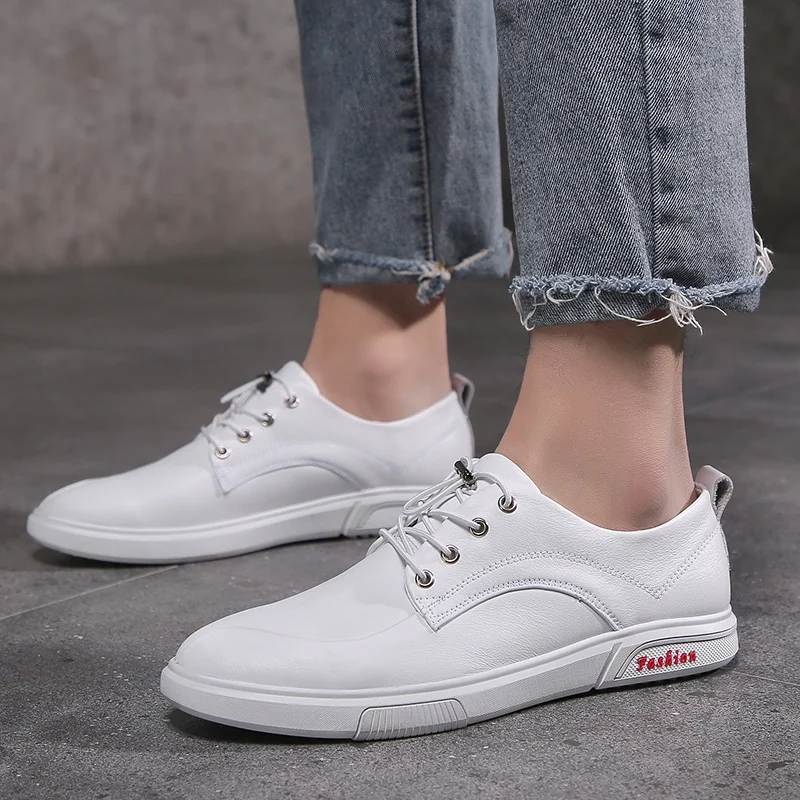 

Sneakers Men Casual Shoes fashion Genuine Leathe mens Designer solid outdoor Classic Fashion Male Lace up Flats black white