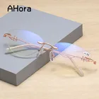 Очки Ahora женские для чтения с кристаллами, роскошные аксессуары для защиты глаз от сисветильник света, для дальнозоркости, без оправы из сплава, от + 1,0 до + 4,0