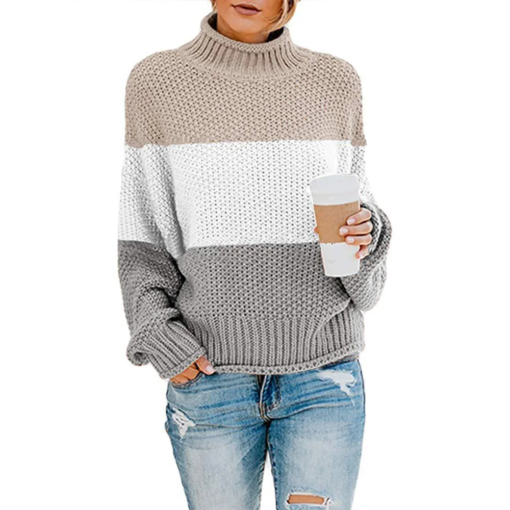 

Fashion Long Sleeve Office Knitted Sweater Women 2021 Autumn Winter Loose Casual Turtleneck Pullover Woman Sweaters Pull Femme