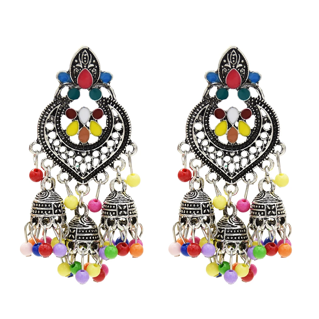 SCO Этнические турецкие индийские стильные золотые серебряные серьги Jhumka из смолы с бусинами, длинные серьги для женщин, бохо, вечерние, цыганские, тайские ювелирные изделия - Окраска металла: SCO