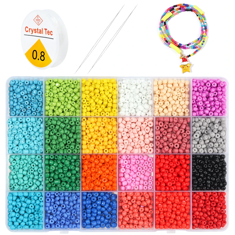 

Box Set 24Color 2mm Seed Glass Czech Charm Beads With Spring Bead Thread Crystal Line For DIY Bracelets Jewelry Making