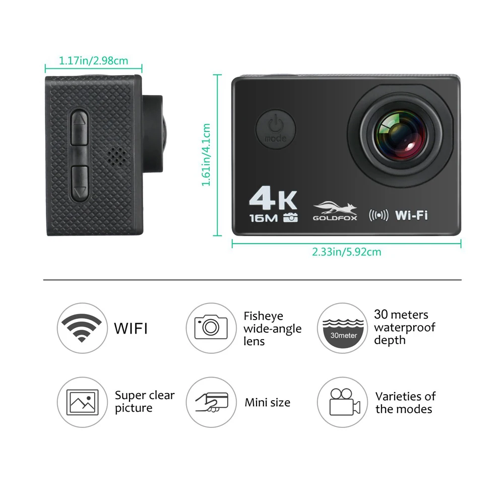 Экшн-камера 16 МП Ultra HD 4K 60fps Wi-Fi дистанционное управление Спортивная видеокамера 2 0