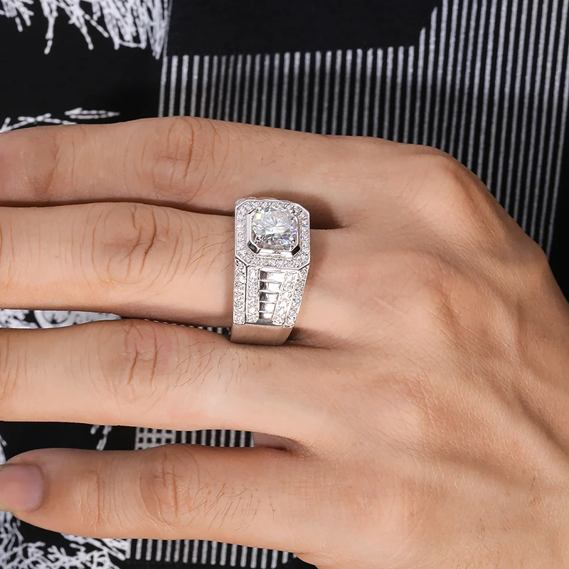 

AEAW Jewelry 2ct D Color Moissanite Man Ring 925 Silver Moissanite Ring for Man Fashion Man Moissanite Jewelry