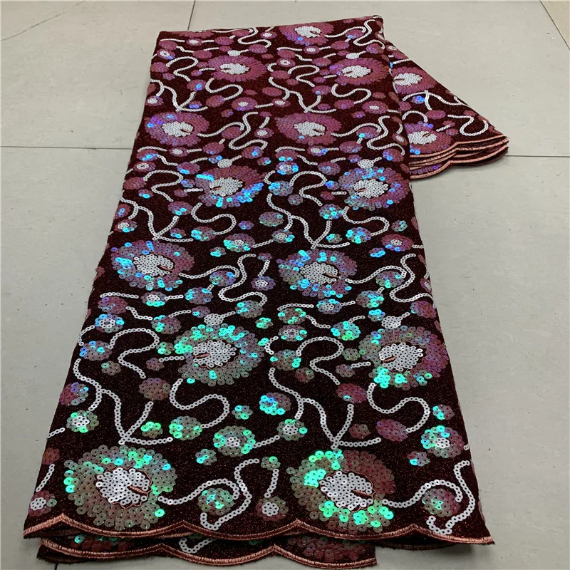 

Latest Teal African French Lace Fabric High Quality Guipure Lace Chemical Lace Fabric with Sequins For Wedding WD092103