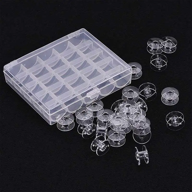 'The Best 25Pcs Empty Bobbins Sewing Machine Spools Clear Plastic with Case Storage Box for Brother Janome Singer Elna 889 | Дом и сад