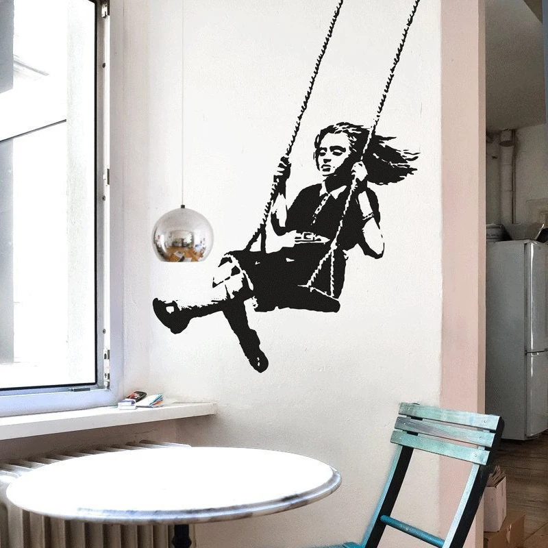 Banksy Decal GIRL ON A SWING, Vinyl Wall Sticker Street Art, Banksy Wall Art, Graffiti Urban Interior Design Home Decor 2140