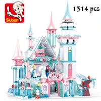 new sluban 1314pcs princess elsa ice castle snow figure city building block puzzle toy christmas gift for girls