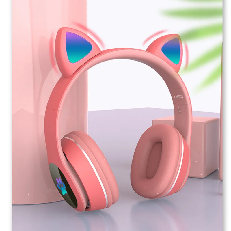 

Bluetooth wireless headset V5.0, helmet flashing sound, folding, stereo, children's games, girl headset phone, lovely cat