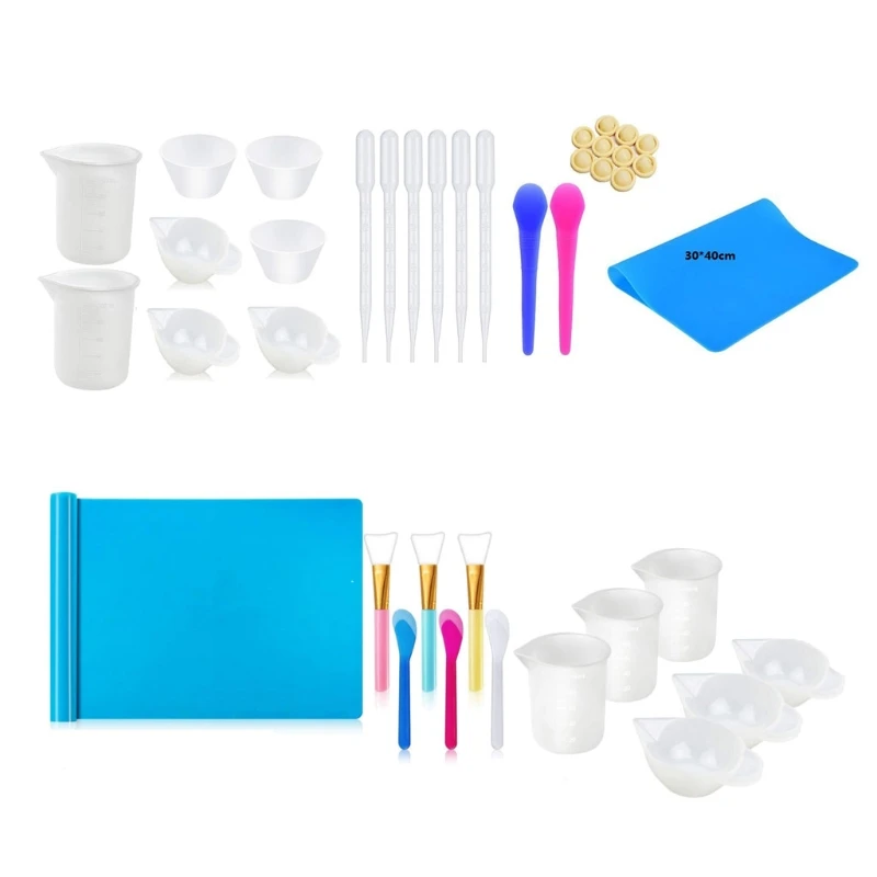 

Reusable Silicone Resin Kit Nonstick Silicone Mat 100ml Measuring Cups Finger Cots Resin Mix Cup Stir Stick Pipette Tool