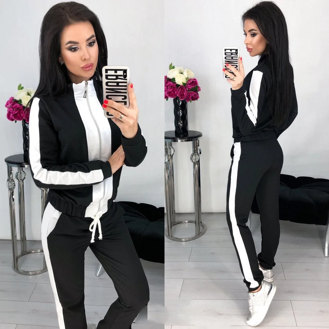 Осень 2019 женская одежда спортивный костюм для отдыха комплект из 2 предметов на