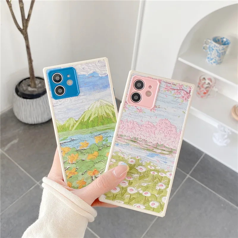 

Luxury Metal Camera Protection Phone Cases For iPhone 11 12 Pro XS MAX XR X 8 7 Plus Beautiful Mount Fuji Flowers Soft TPU Cover