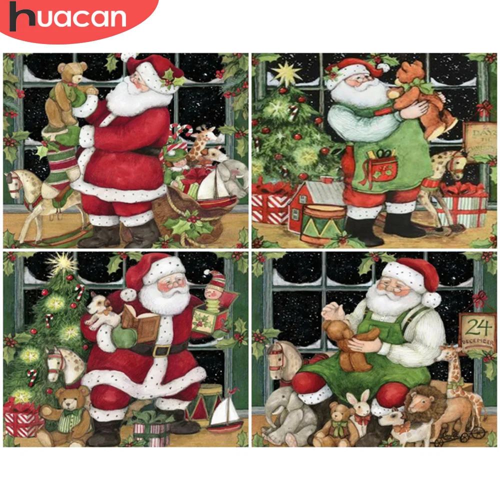 

HUACAN Oil Painting By Numbers Santa Claus Drawing On Canvas Coloring By Number For Children Christmas Unique Gifts