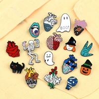 2 7pcsset personality enamel pins halloween skull ghost brooches art medical heart mental brooch jeans lapel badges pin jewelry