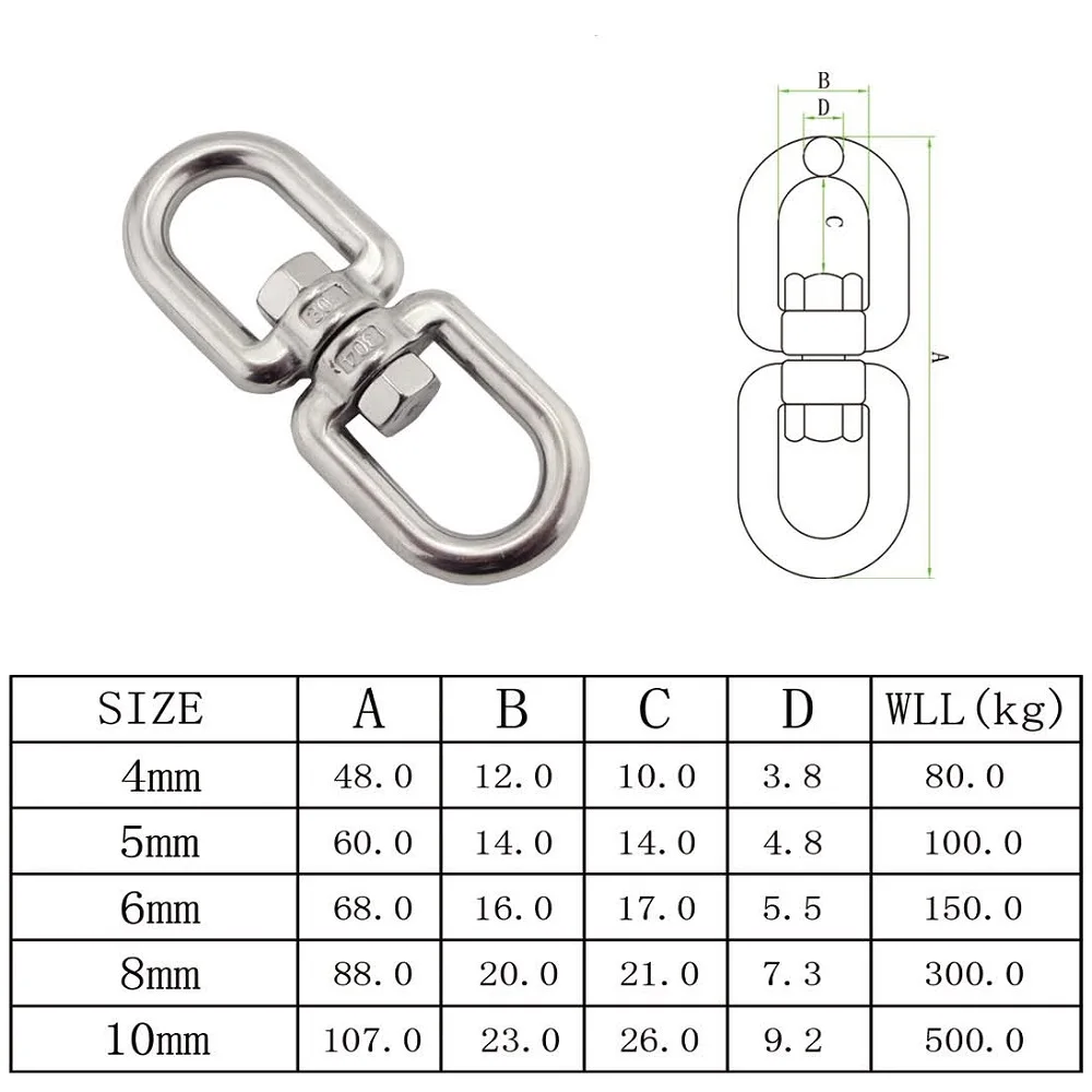 

5PCS 304 Stainless Steel Mooring Anchor Chain Double Eye And Eye Liftting Swivel Ring 4mm 5mm 6mm 8mm 10mm Stainless Swivel Hook