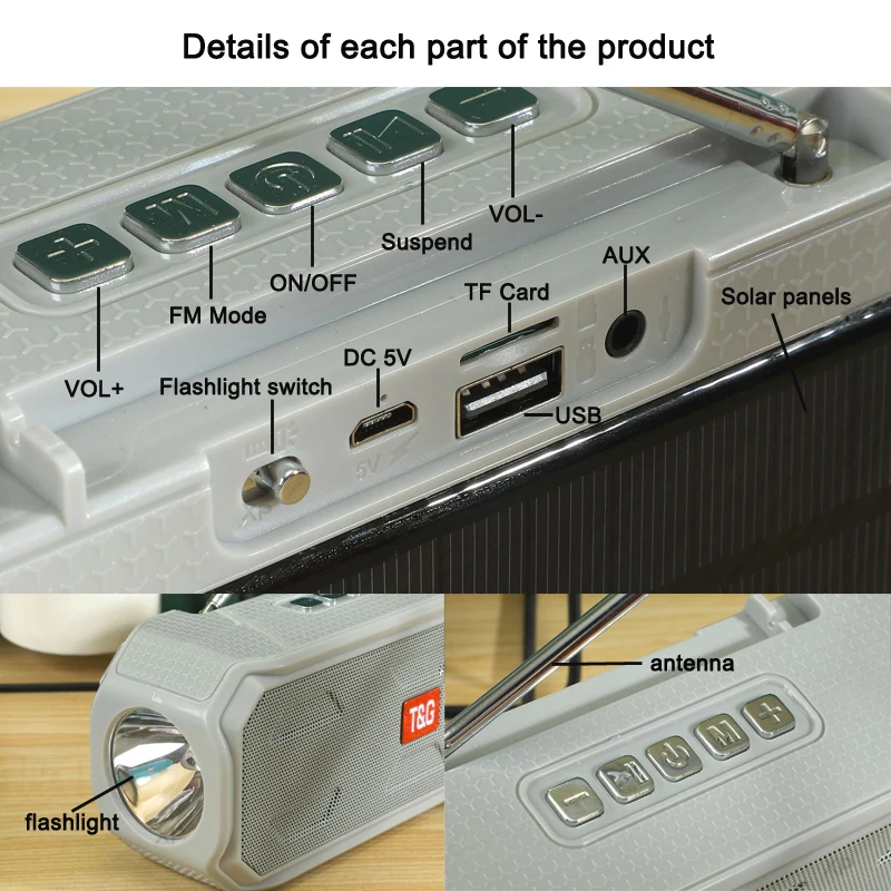 2021 the latest solar charging wireless bluetooth speaker stereo subwoofer portable outdoor music center with flashlight fm radi free global shipping