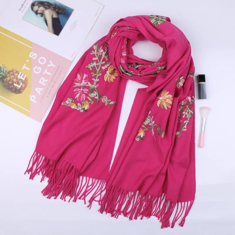 Зимний женский хиджаб 2021 шарф с вышивкой шали и палантины Женский однотонный