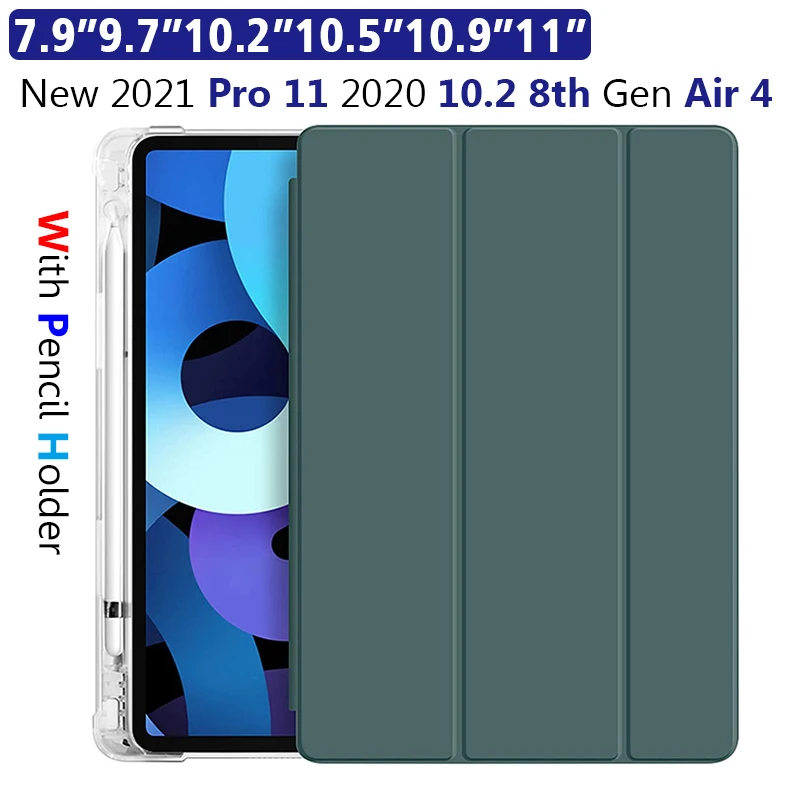 

For iPad 9.7 2018 6th Case with Pencil Holder Cover for iPad A1822 A1823 A1893 10.2 Pro 11 M1 2021iPad 10.2 8th Air 4 10.9 Case