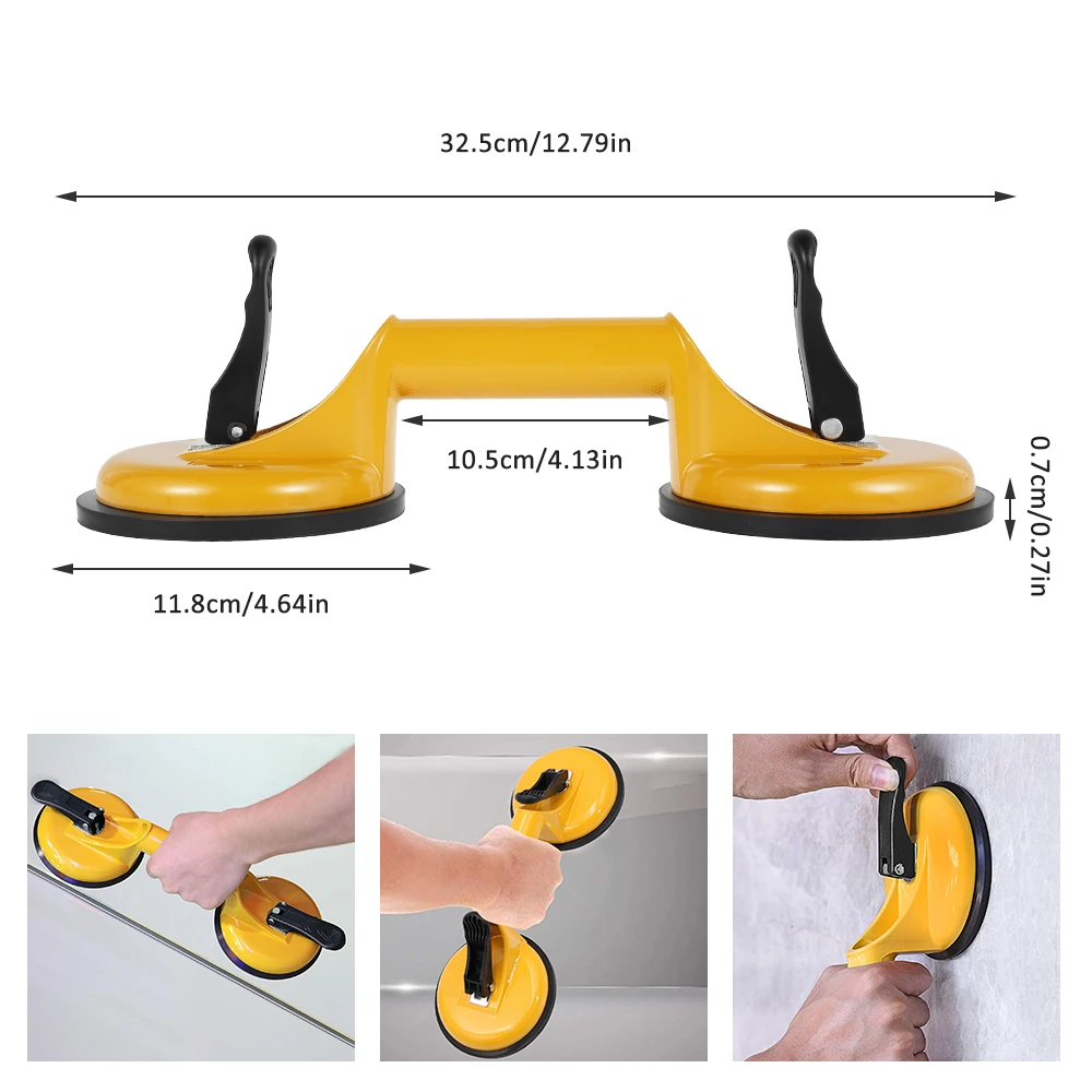 

2Pcs Double Vacuum Suction Cup 100 kg extractor Glass Lifter Rubber Suction Lifter for Moving and Laying Tiles Marble Granite
