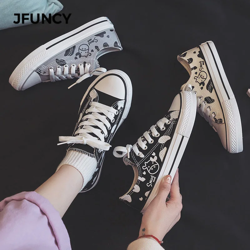 

JFUNCY Women Vulcanized Shoes Classical Canvas Flats Outdoor Walking Woman Shoe Casual Footwear Low Women's Sneakers
