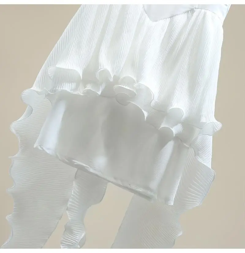 Женская блузка без рукавов белая плиссированная Асимметричная шифоновая