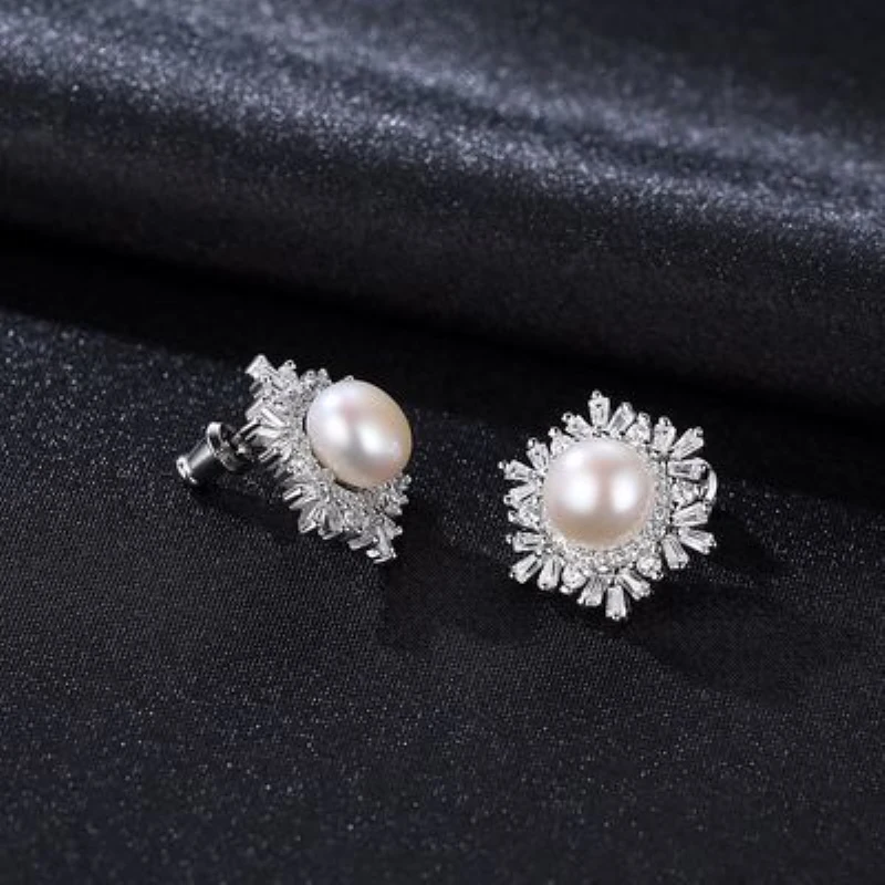 

New Unusual Geometric Pearl Authentic 925 Sterling Silver Earrings for Woman Exquisite Fashion Jewelry Party Luxury Accessories