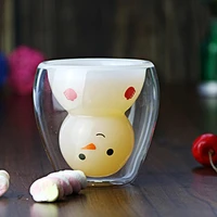 40 dropshipping double layer water cup beautiful high borosilicate glass creative snowman decor coffee mug for home