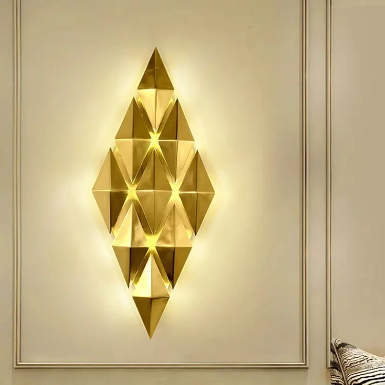 Modern Luxury Golden Plated Matte Bronze Wall Lamp with G9 LED Warm Light Background Rhombus Wall Light Bedroom Living Room