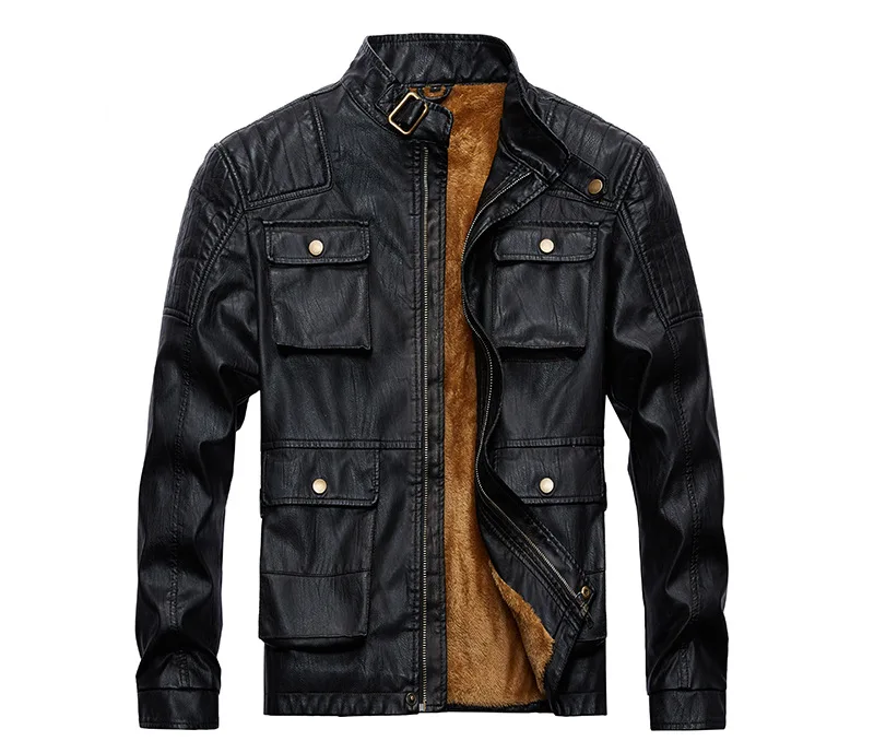 Мужская зимняя флисовая утепленная кожаная куртка, Мужская винтажная мотоциклетная кожаная куртка, модная куртка из свиной кожи