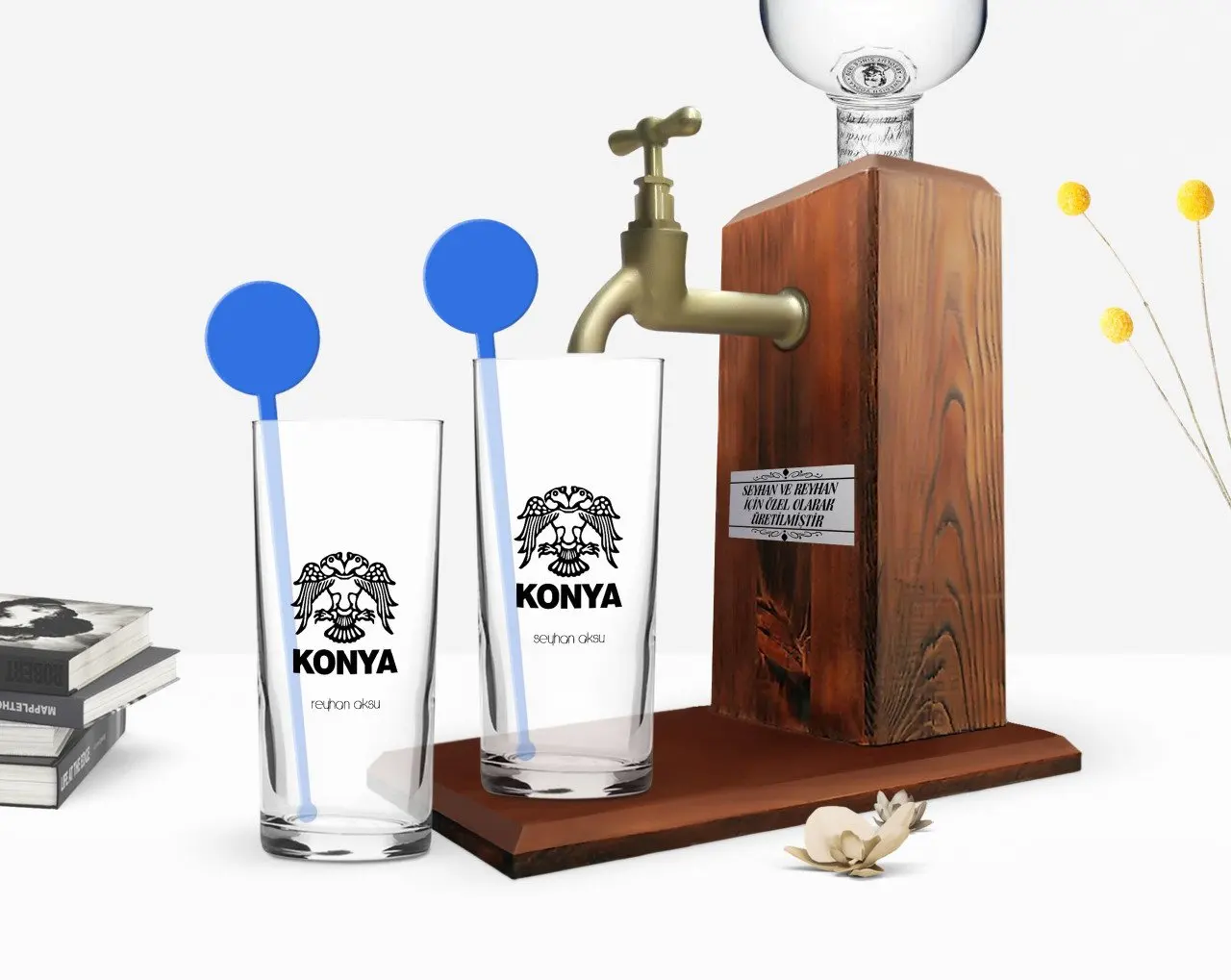 

Индивидуальный красочный печатный дизайн Konya, туристическая двойная чашка для водки и деревянная подставка для водки, подарок Seti-1