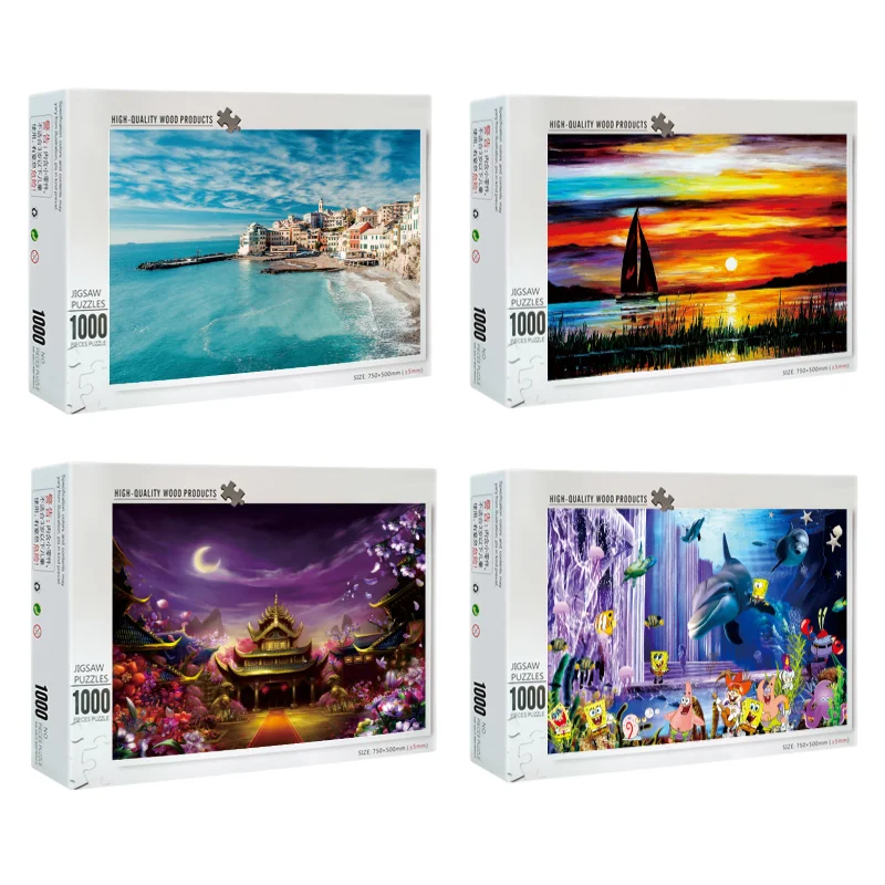 Деревянная головоломка 1000 Набор пазлов красочный пейзаж живопись Серия животных