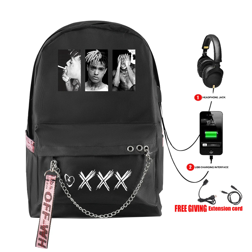 XXXTentacion печати школьная сумка холст с зарядка через USB Порты и разъёмы веселый