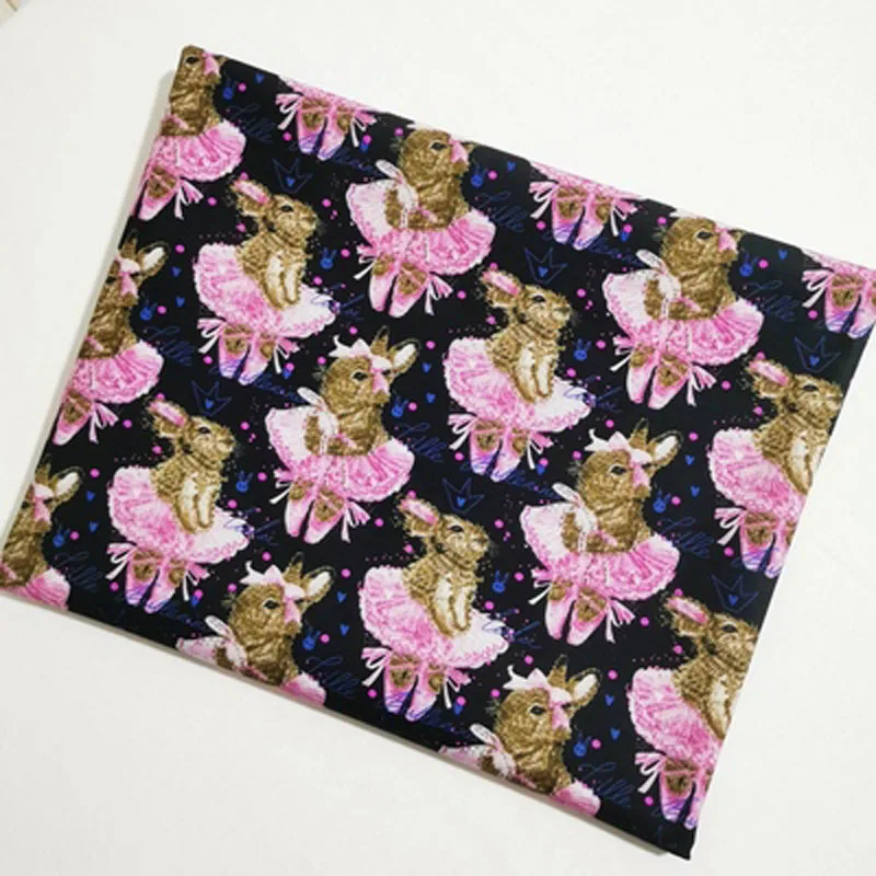 

Viaphil 100% Cotton Fabric Brand New Pink Dressing Rabbit Printed Sewing Cloth Dress Clothing Textile