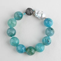 womens beutiful 8 16mm blue stone white keshi pearl bracelet