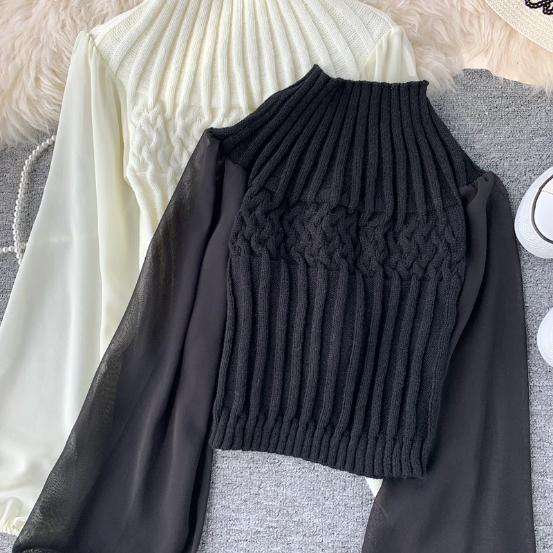ALPHALMODA осень-зима модный свитер со жгутами фонарь длинный рукав шифон пэчворк повседневные женские пуловеры вязаный джемпер