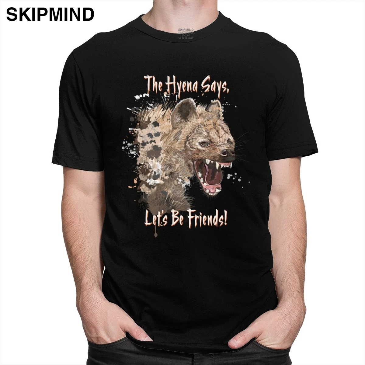 Мужская футболка Hyena из чистого хлопка с пушистыми животными Африканское сафари