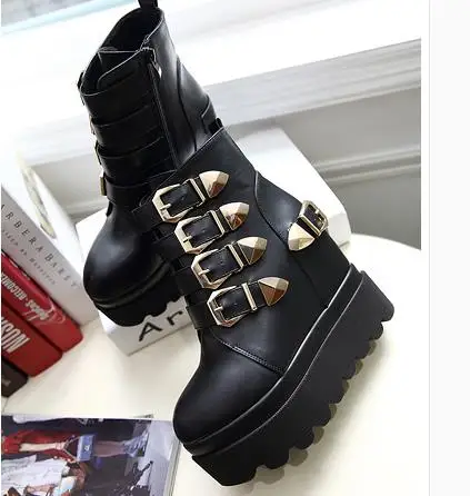 Модные женские готические сапоги ботильоны на шнуровке обувь в стиле панк